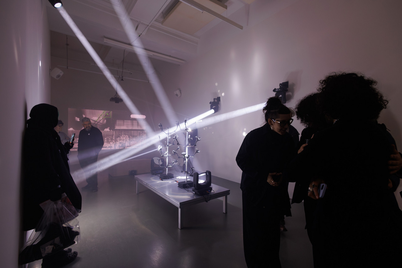 Viewing commissioned work »An Instrument Made of Light« by Interspecifics at the opening of the »Echoes of Tumult« exhibition