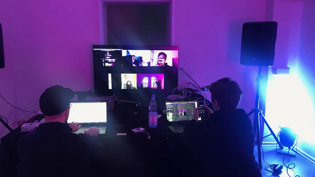 Co-hosts Peter Kirn and Olivia Jack working remotely with Hacklab fellows during CTM’s pandemic festival edition