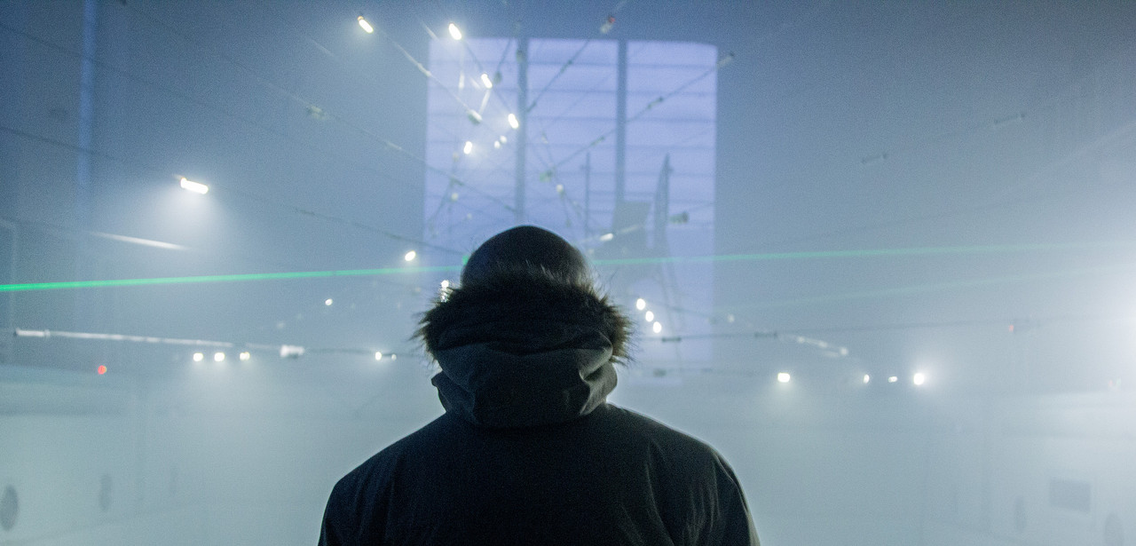 Performance installation »n_polytope: Behaviours in Light and Sound After Iannis Xenakis« by by Chris Salter, Marije Baalman and Thomas Spier @ Stattbad