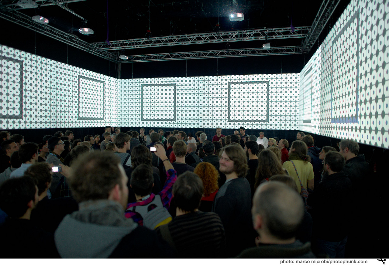 Raster Noton's Signal (Frank Bretschneider, Carsten Nicolai, Olaf Bender) perform within Recombinant Media Lab's CineChamber @ HAU Hebbel am Ufer (HAU2)