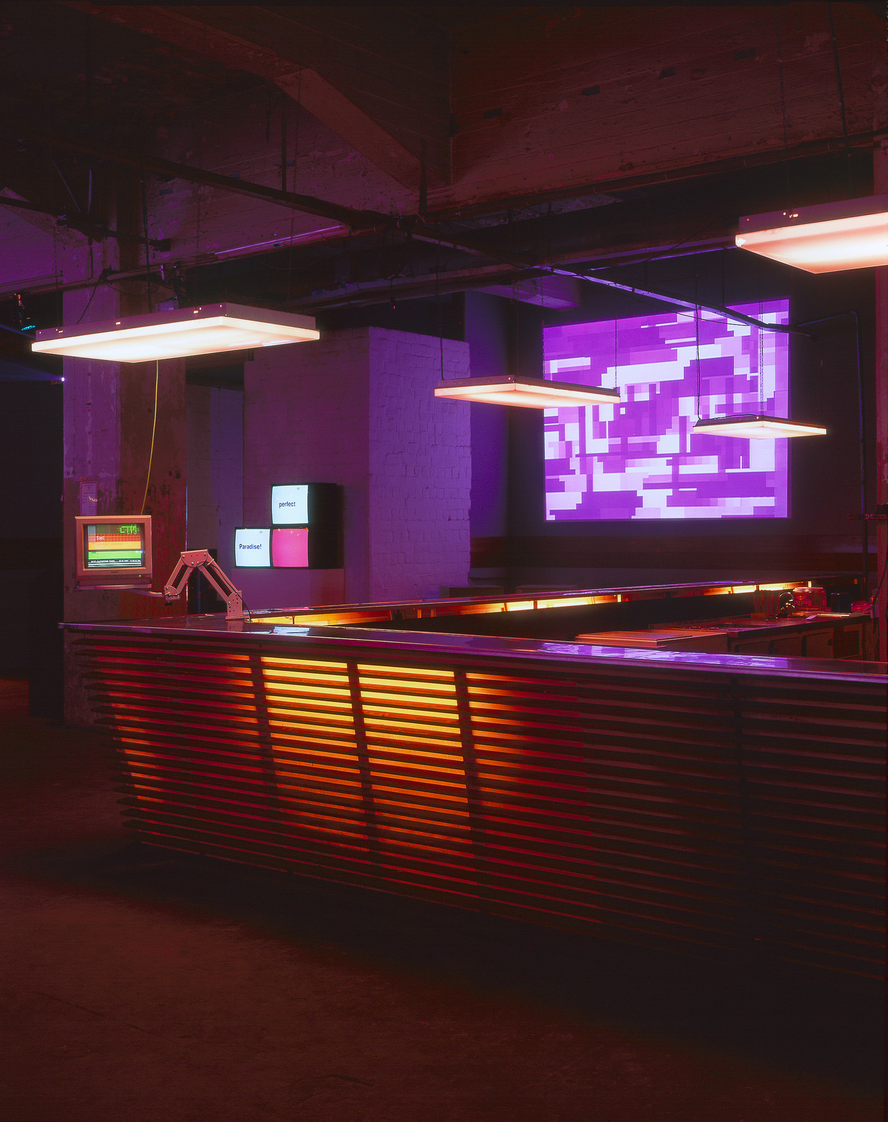 View of Maria am Ostbahnhof with video work by Ben Pruskin, CTM 2003